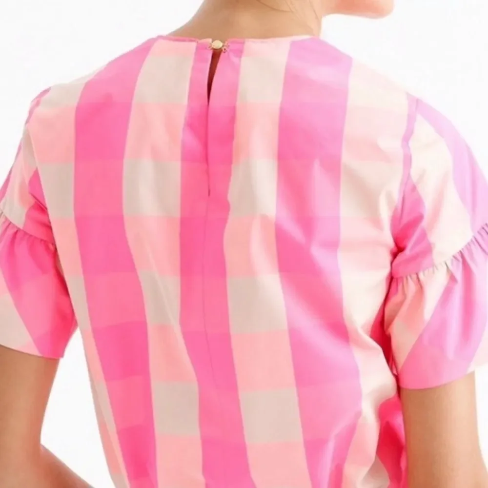 J. Crew Ruffle-Sleeve Neon Buffalo Check Top Size 0